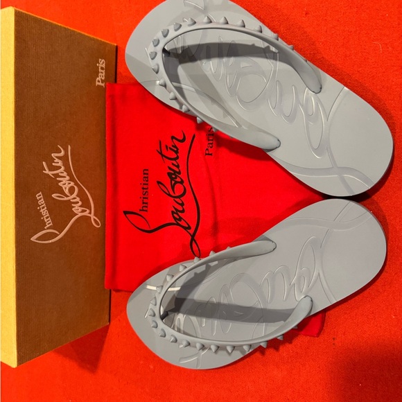 Christian Louboutin Grey Studded Flip Flops - Picture 4 of 6